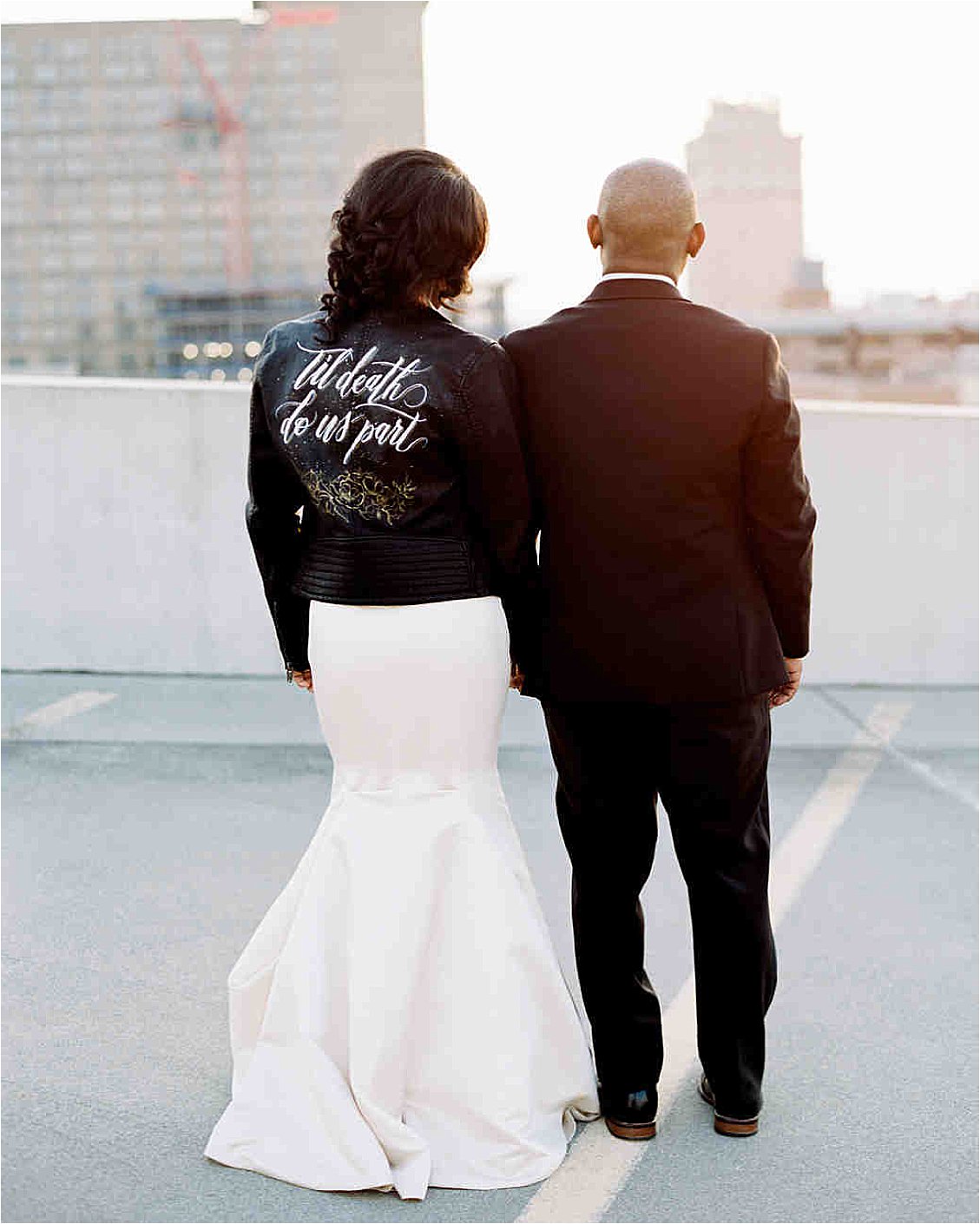2019 Publications - A Year in Review with Florida and DC Film Wedding Photographer Renee Hollingshead as seen in Martha Stewart Weddings. Personalized Leather Jacket Til Death Do Us Part at Excelsior Lancaster