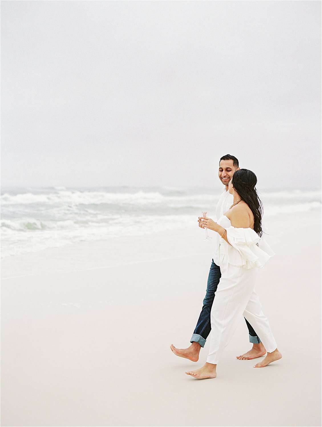 Beach Rosemary Beach Engagement Session by 30A Film Wedding and Engagement Photographer, Renee Hollingshead with South Asian Couple