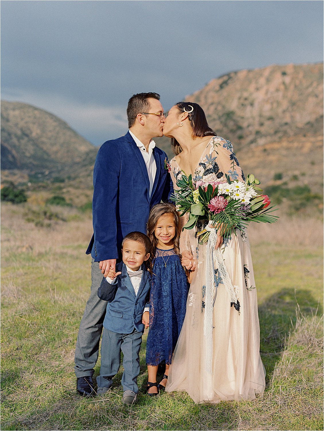 San Diego Vow Renewal at Mission Trails with San Diego and Florida Destination Film Wedding Photographer, Renee Hollingshead, PreVue Formal and Bridal, Jovani Fashions, and a DIY Bridal Bouquet.