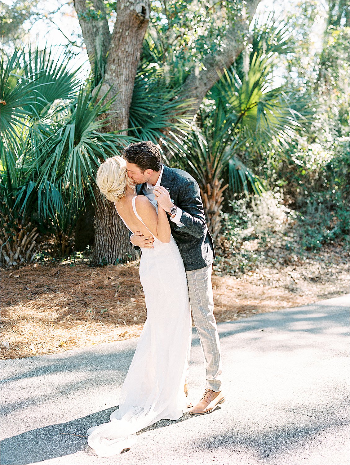Backless Wedding Dress at Pastel Spring Kiawah Island Wedding Inspiration with Charleston + Destination Film Wedding Photographer, Renee Hollingshead