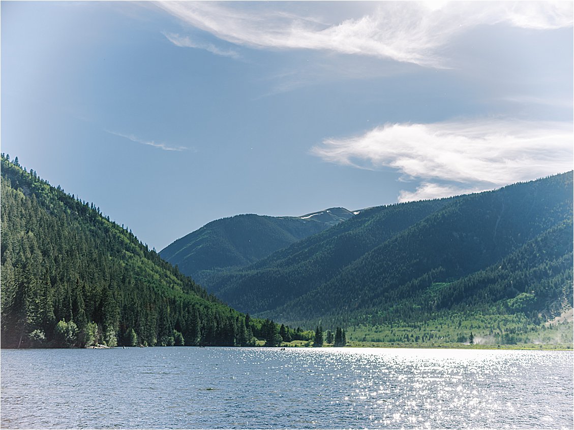 Lake and Mountains in Colorado by Destination Film Wedding Photographer, Renee Hollingshead