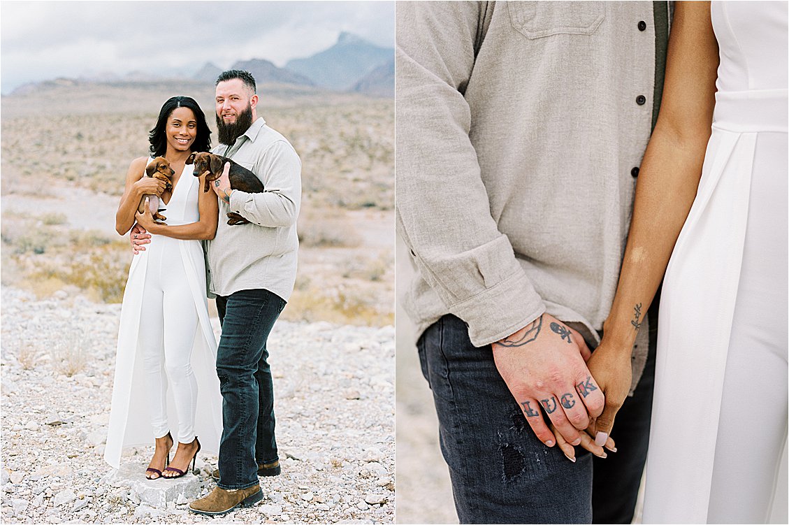 Red Rock Elopement with Dachshund Puppies in Las Vegas with Destination Film Wedding Photographer, Renee Hollingshead