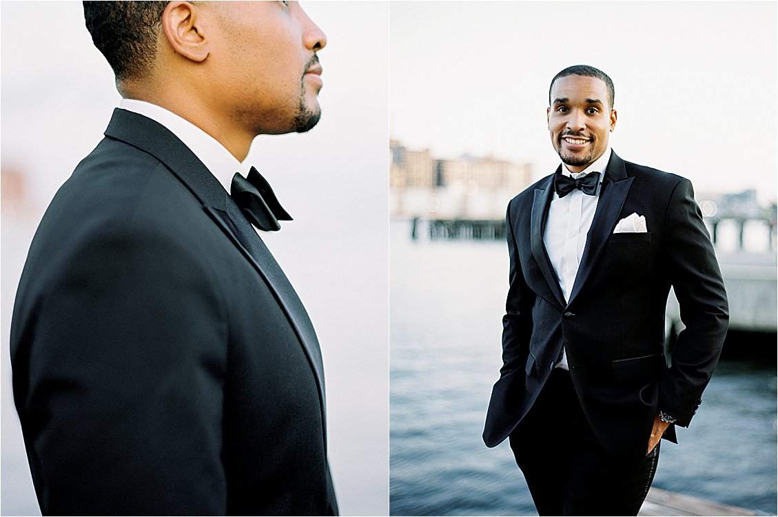 Groom in Black Tux at Baltimore Anniversary Session with Maryland Film Wedding Photographer, Renee Hollingshead
