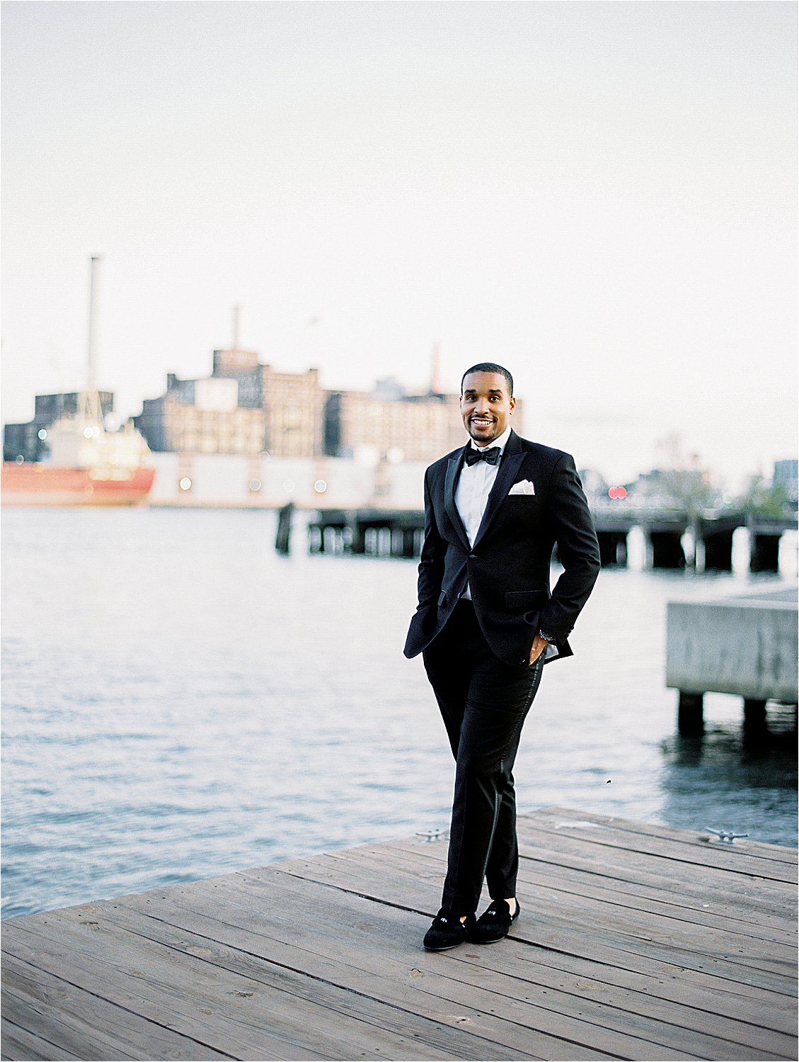 Groom in Black Tux at Baltimore Anniversary Session with Maryland Film Wedding Photographer, Renee Hollingshead