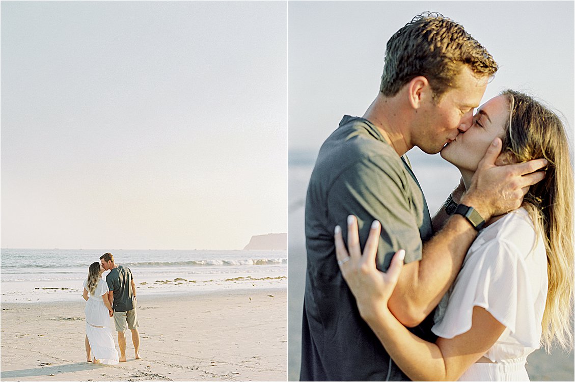 Golden Hour at Playful Coronado Island Beach Engagement Session with Southern California and Destination Film Wedding Photographer, Renee Hollingshead