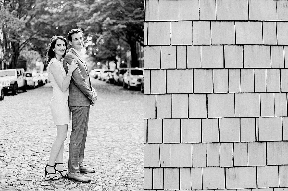 Quaint neighborhood engagement session in Old Town Alexandria with Renee Hollingshead on cobblestone street