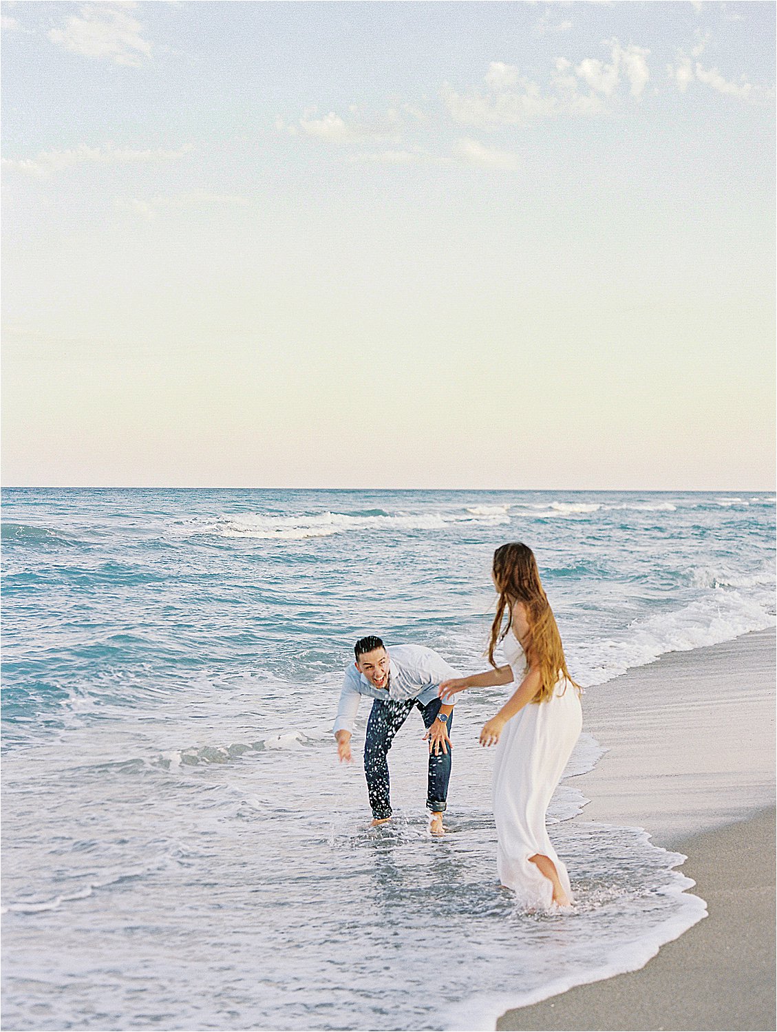 Fun Palm Beach Engagement Session at Sunset with Destination Film Wedding Photographer, Renee Hollingshead
