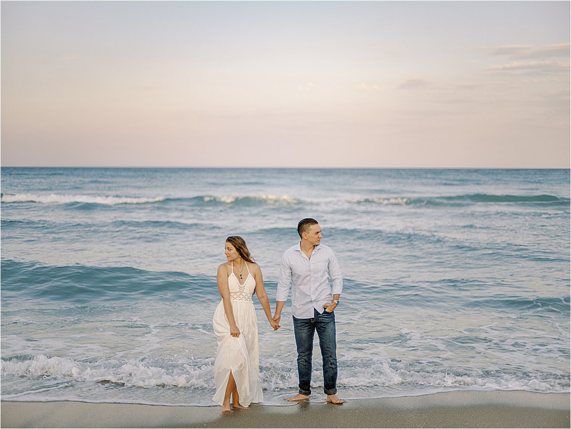 Editorial Palm Beach Engagement Session at Sunset with Destination Film Wedding Photographer, Renee Hollingshead