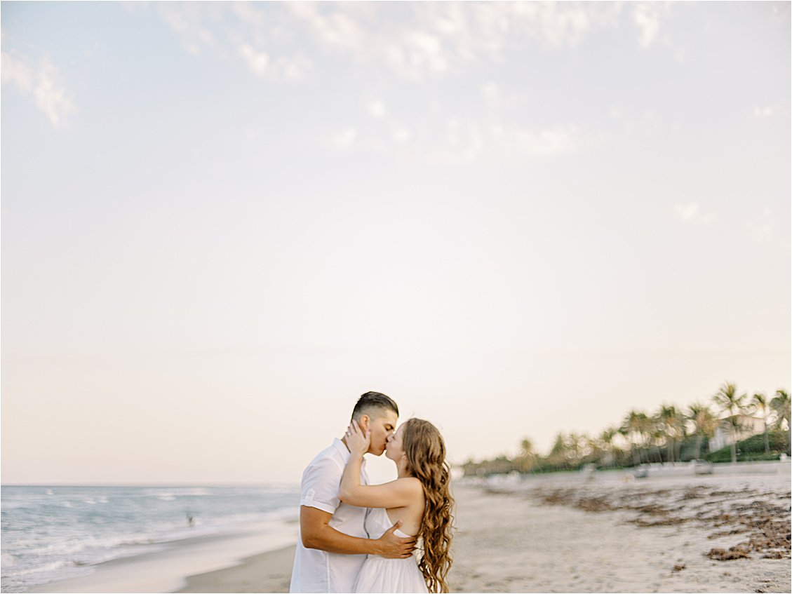 Stroll on the Beach Engagement Session in Palm Beach, Florida with film wedding photographer, Renee Hollingshead