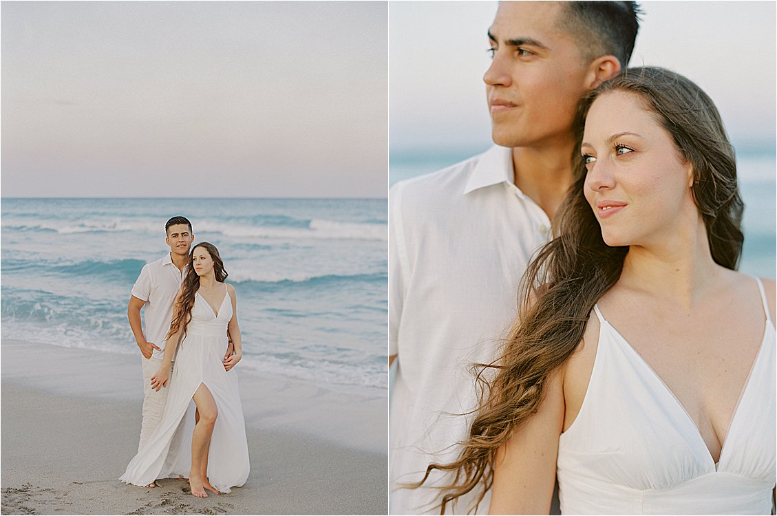 Breezy South Florida moment at pre-wedding shoot with film wedding photographer, Renee Hollingshead