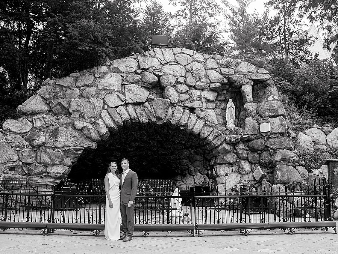 Grotto Engagement Session at University of Notre Dame with Chicago Film Wedding Photographer Renee Hollingshead
