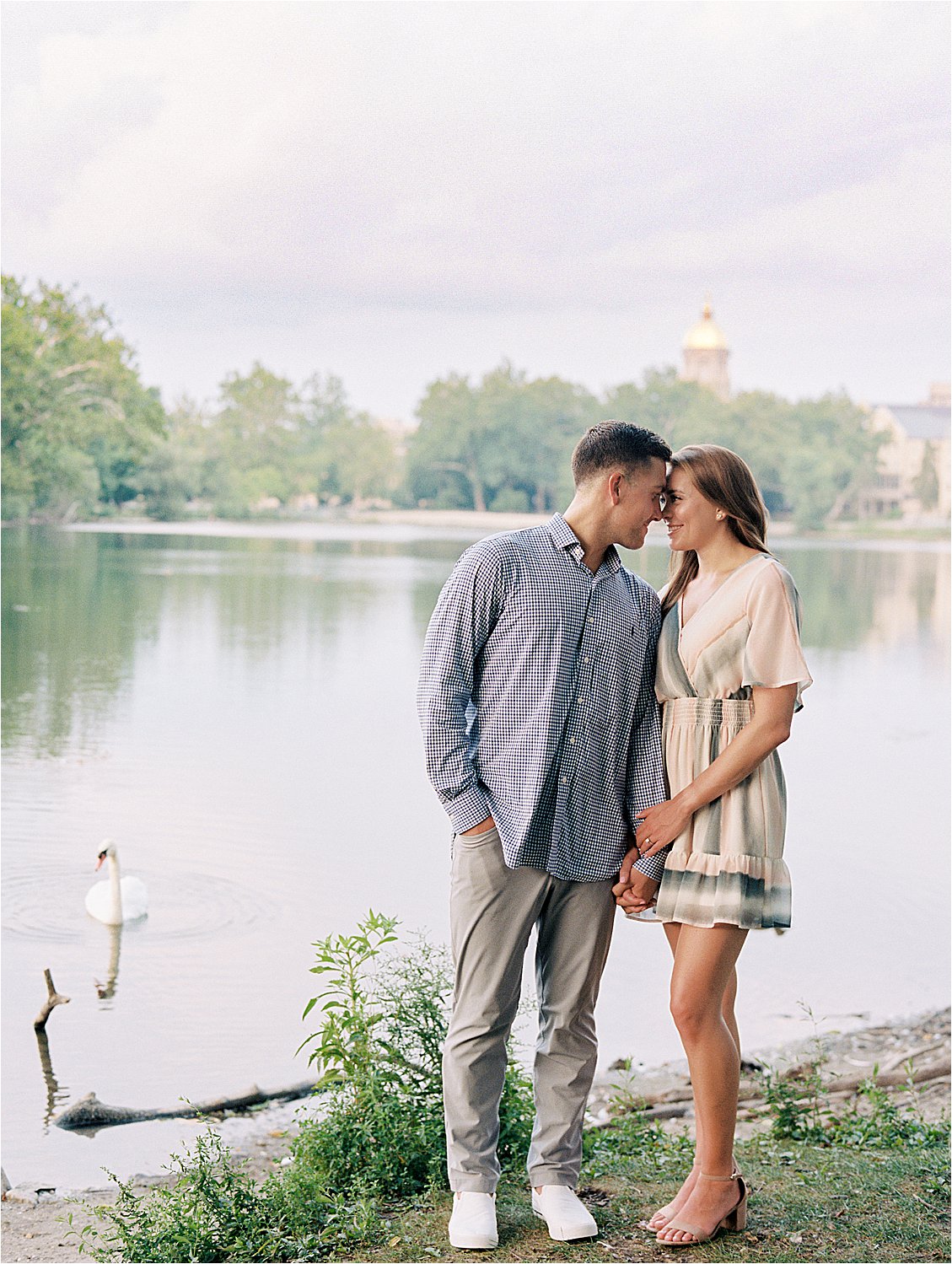 Summer Engagement Session at University of Notre Dame with Chicago Film Wedding Photographer Renee Hollingshead