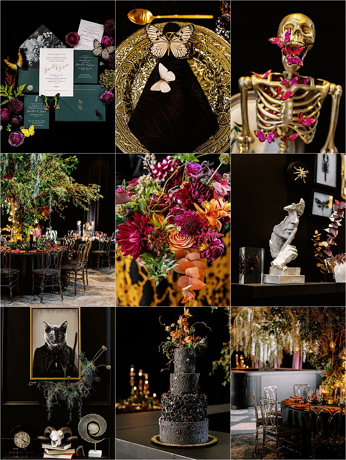 Luxury Gothic Halloween Wedding in Bethesda, Maryland with DC + Destination Film Wedding Photographer, Renee Hollingshead. Planning by Ida Rose Events with Sweet Root Village, Social Supply Co, Something Vintage Rentals, Jess McSweeney, Jisoo Cakes, and more at Bethesda North Marriott in Rockville, Maryland.