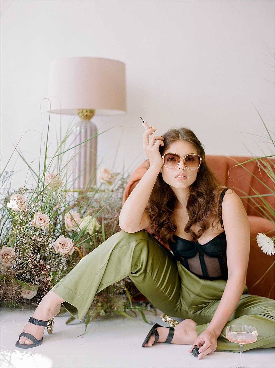 70s inspired fashion editorial with film photographer Renee Hollingshead with Abby Garden Floral, Gucci, Tom Ford, Fendi, Cult Gaia, Chanel, Chloe, and more