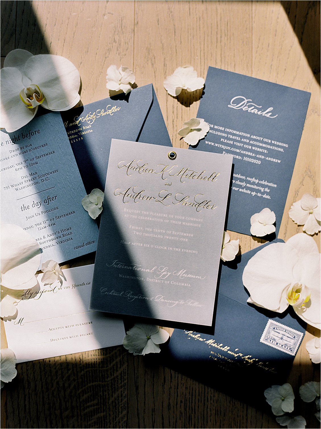 Modern Calligraphy wedding invitation suite photographed by Film Wedding Photographer Renee Hollingshead