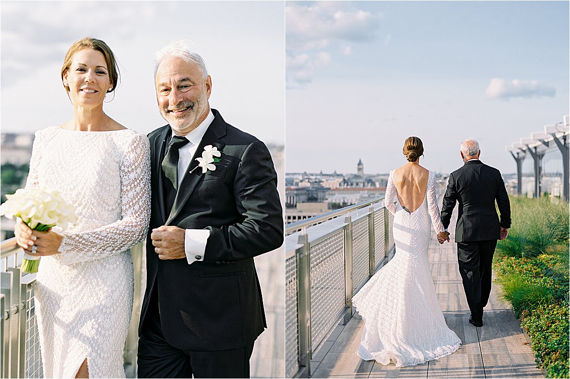 Bride and Groom stroll Spy Museum's rooftop for portraits with DC Film Wedding Photographer Renee Hollingshead