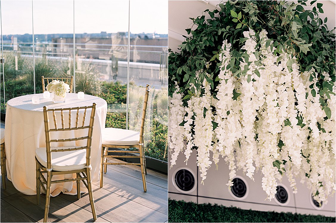 Floral Filled stage at Luxury Rooftop Wedding at the Spy Museum in Washington DC