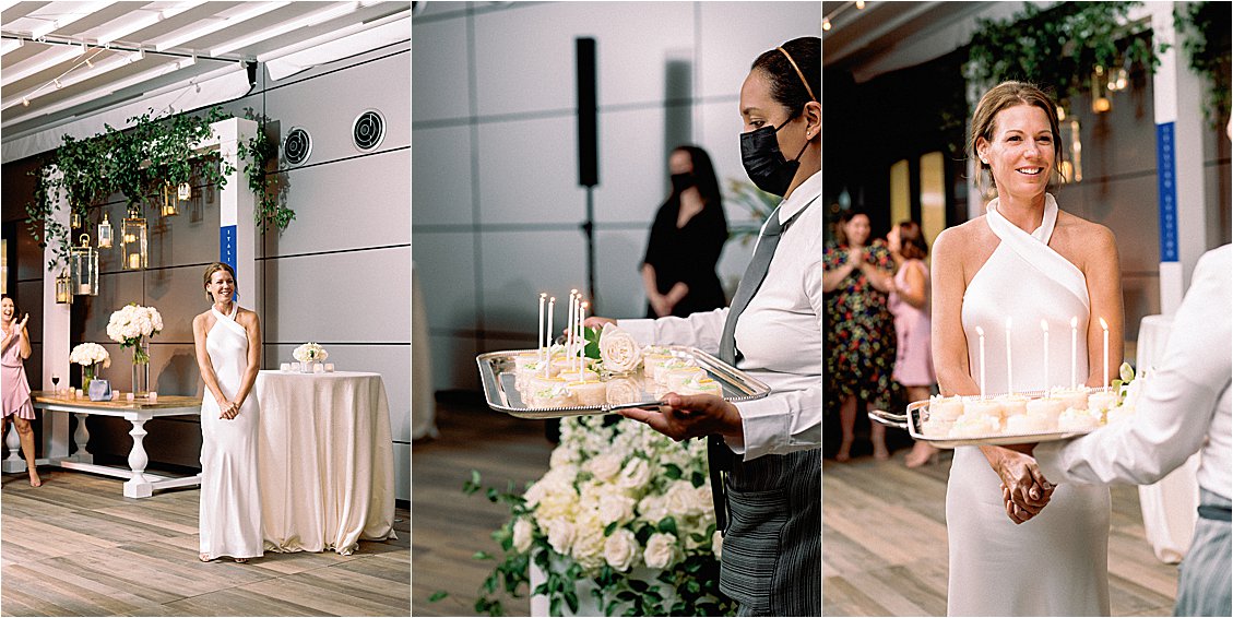 Groom surprises bride with 50th Birthday Petite Fours at Spy Museum Wedding