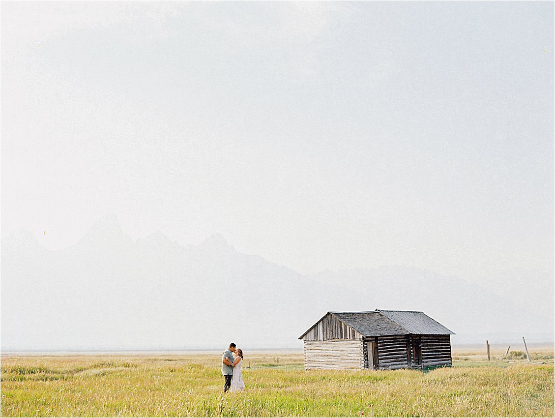 Engagement session at Mormon Row in Grand Teton National Park photographed by film wedding photographer Renee Hollingshead