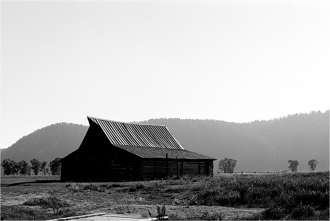 Mormon Row in Grand Teton National Park photographed on black and white film by Renee Hollingshead