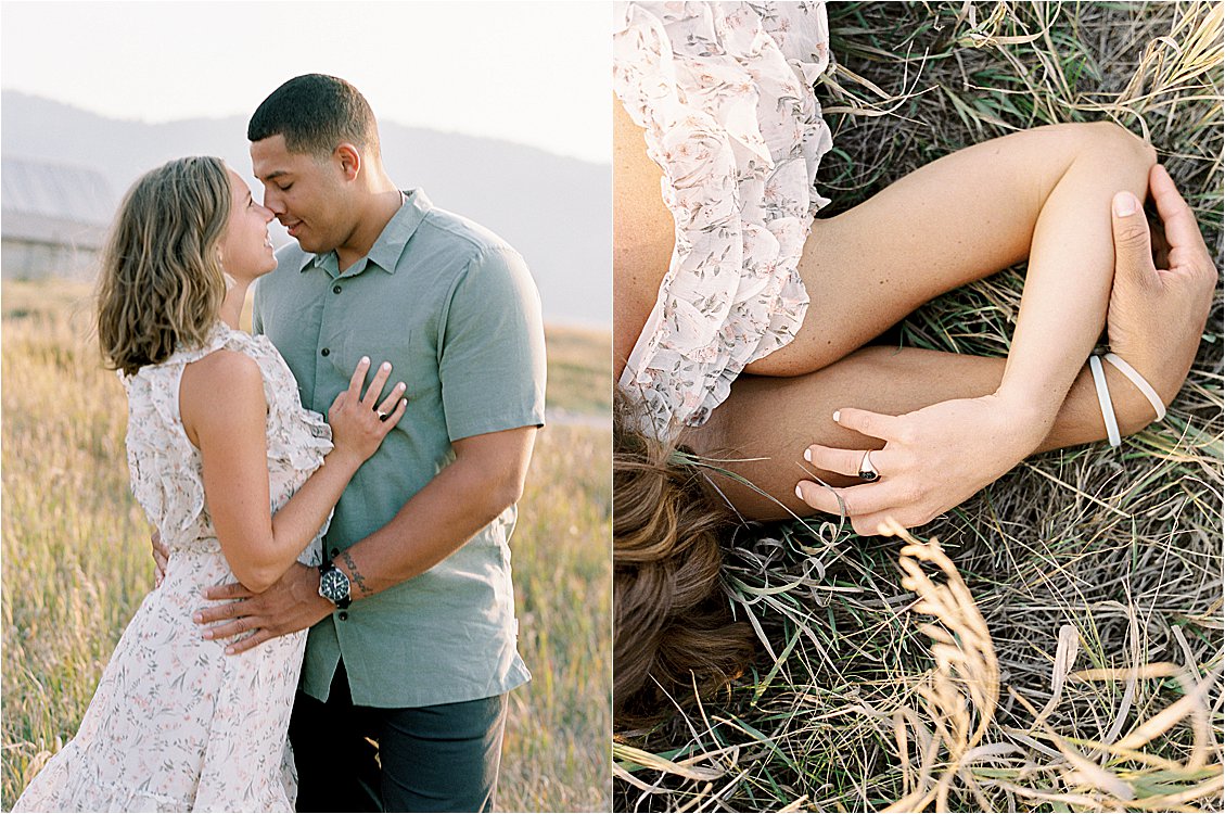 Summer engagement session photographed by film wedding photographer Renee Hollingshead in Wyoming