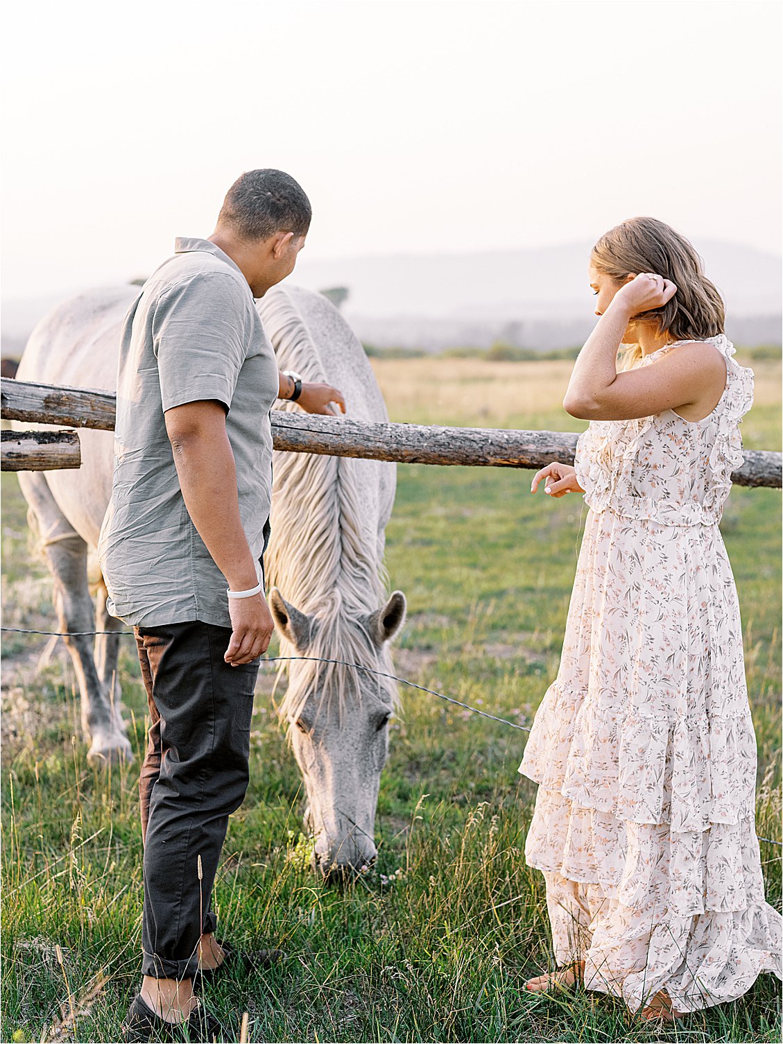 White Horse and engaged couple with film wedding photographer Renee Hollingshead