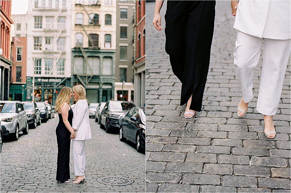 Black and White Outfits for Summer SoHo engagement session on film with Renee Hollingshead