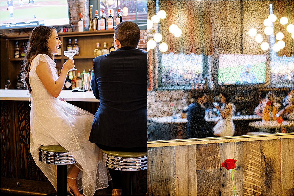 Martinis and Pizza date night during Fells Point engagement session at Italian Disco