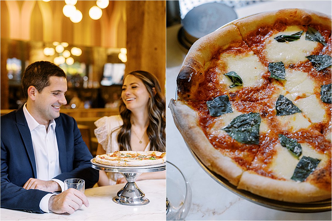 Martinis and Pizza date night during Fells Point engagement session at Italian Disco