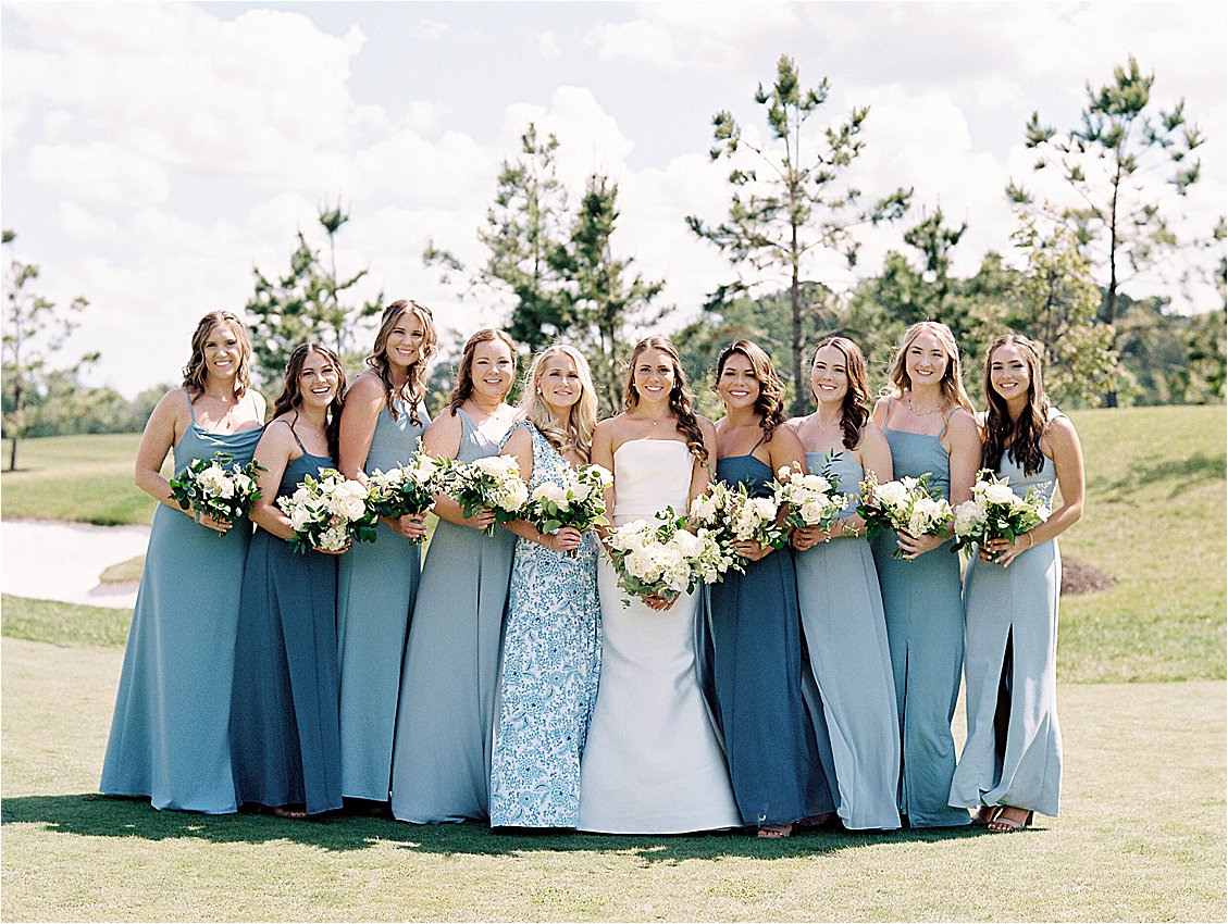 Bridesmaids in mismatched Blue Dresses at Bayside Resort and Golf Club in Fenwick Island, Delaware