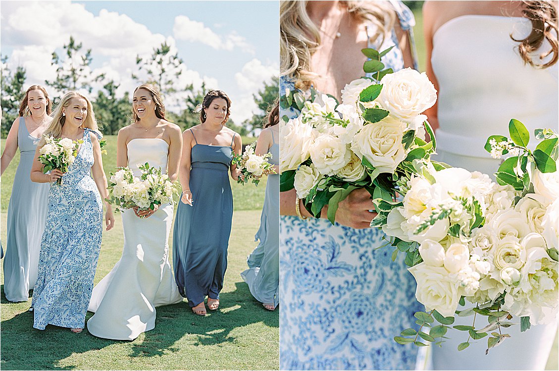 Bridesmaids in mismatched Blue Dresses at Bayside Resort and Golf Club in Fenwick Island, Delaware