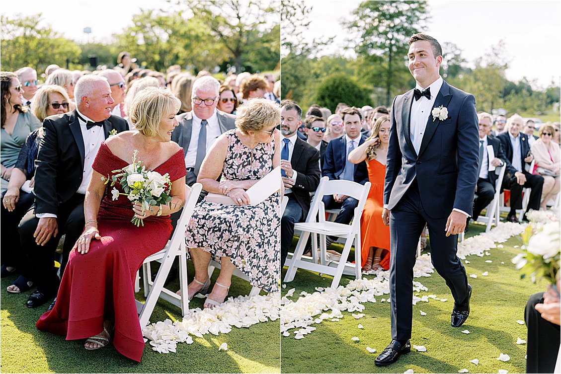 Groom walks down the aisle at Outdoor ceremony at Bayside Resort and Golf Club in Delaware