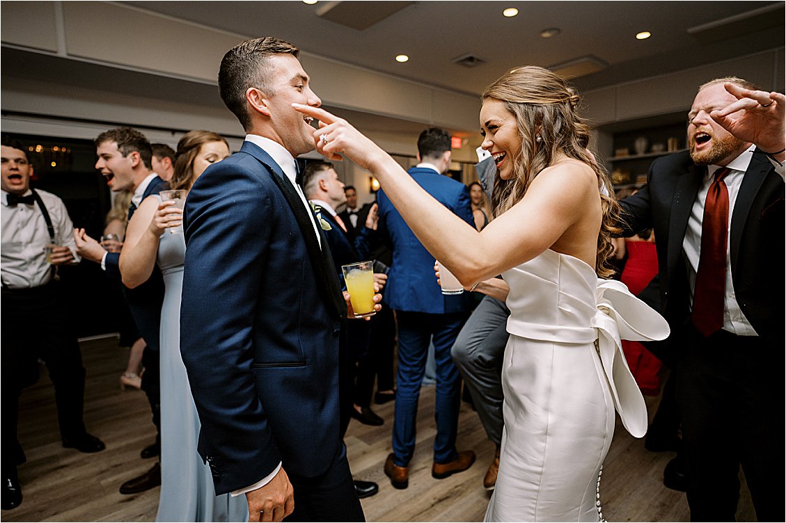 Bride and Groom dancing at Wedding Reception at Bayside Golf Resort in Fenwick, Delaware
