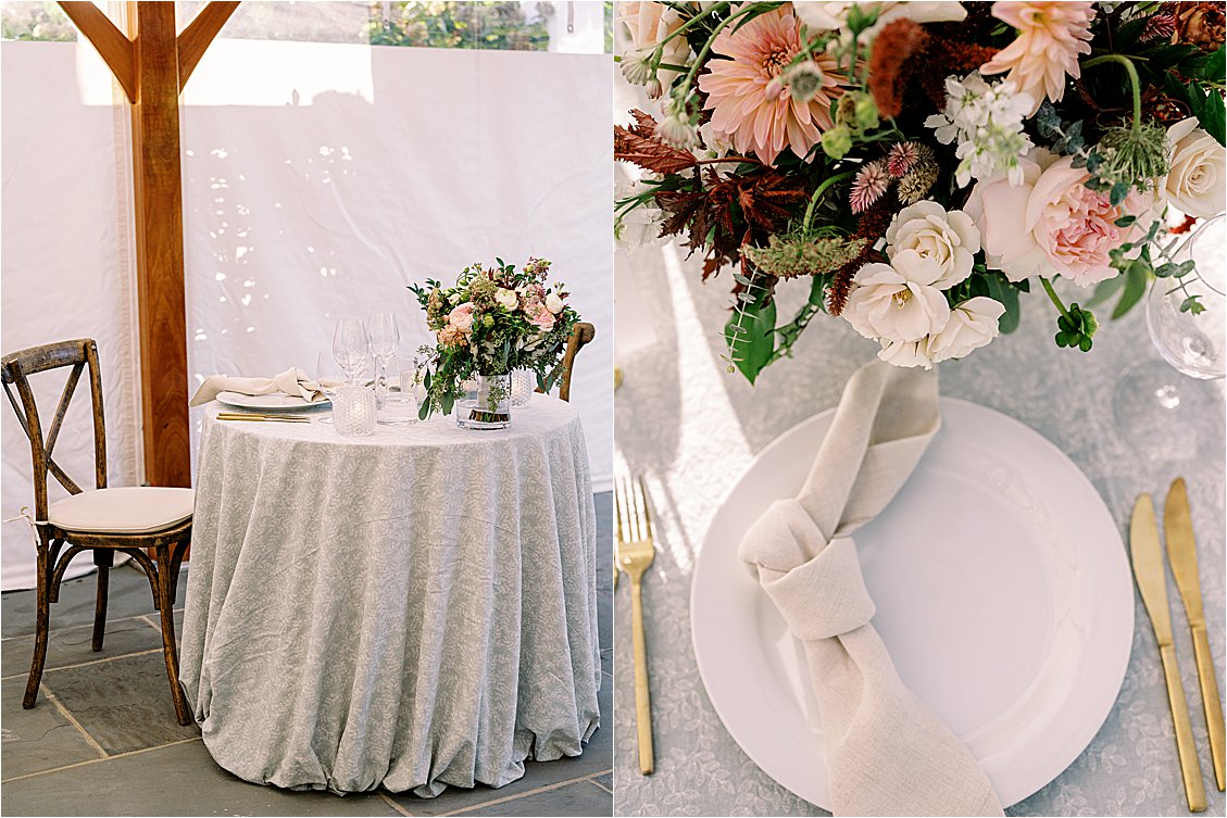 Romantic tented wedding reception design