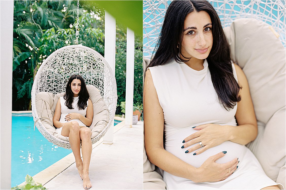 Poolside home maternity session in Miami with South Florida film photographer Renee Hollingshead