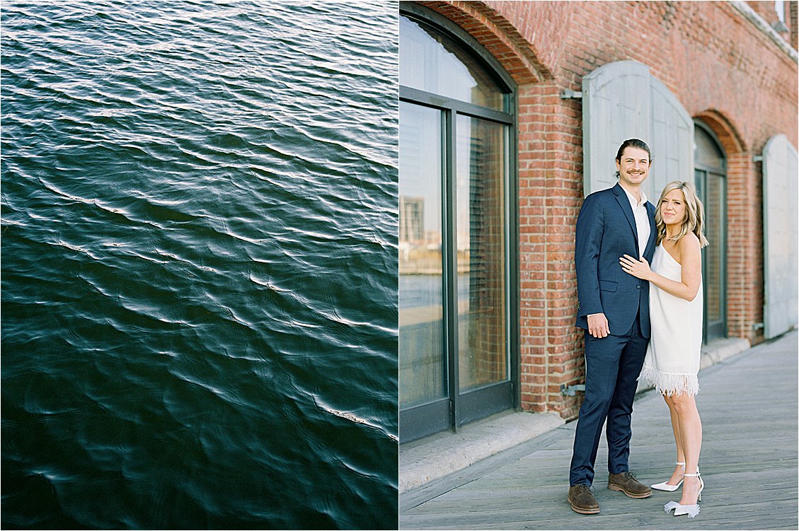 Waterfront Fells Point engagement session with film wedding photographer, Renee Hollingshead