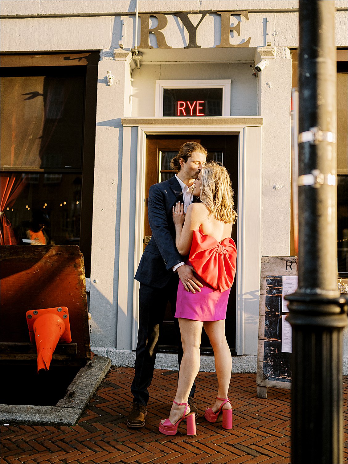 Sunny engagement session at The Rye in Fells Point engagement session with film wedding photographer, Renee Hollingshead
