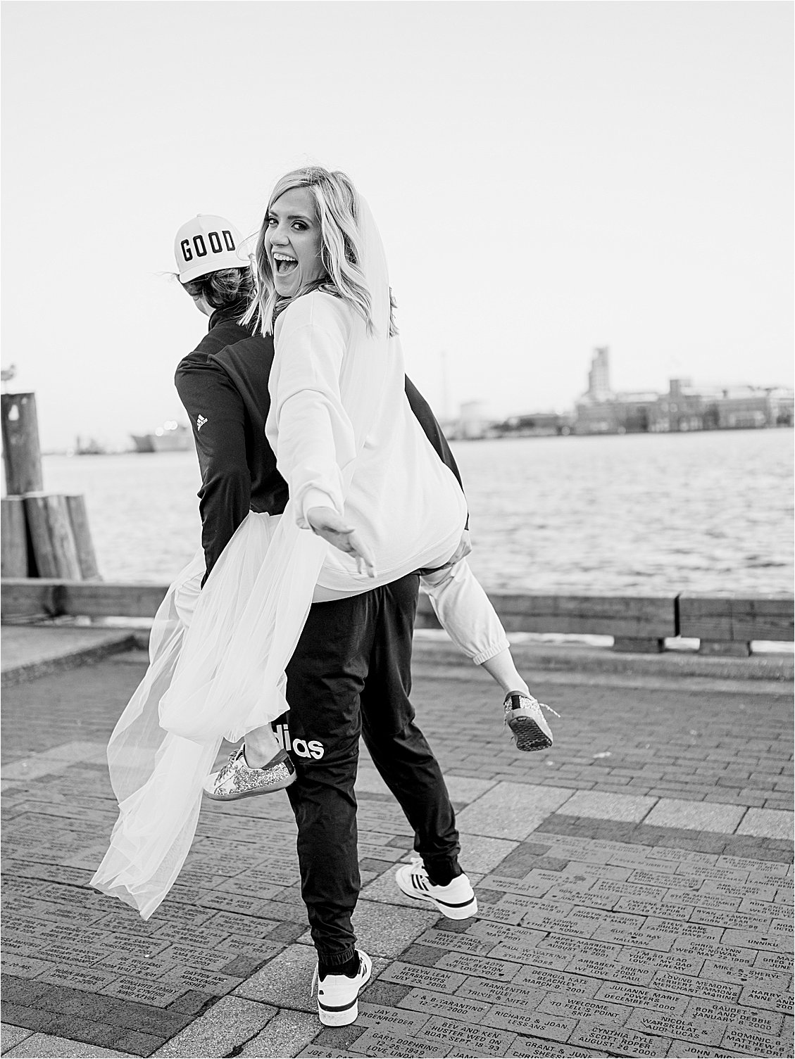Casual engagement session with disco balls in Baltimore with film wedding photographer Renee Hollingshead