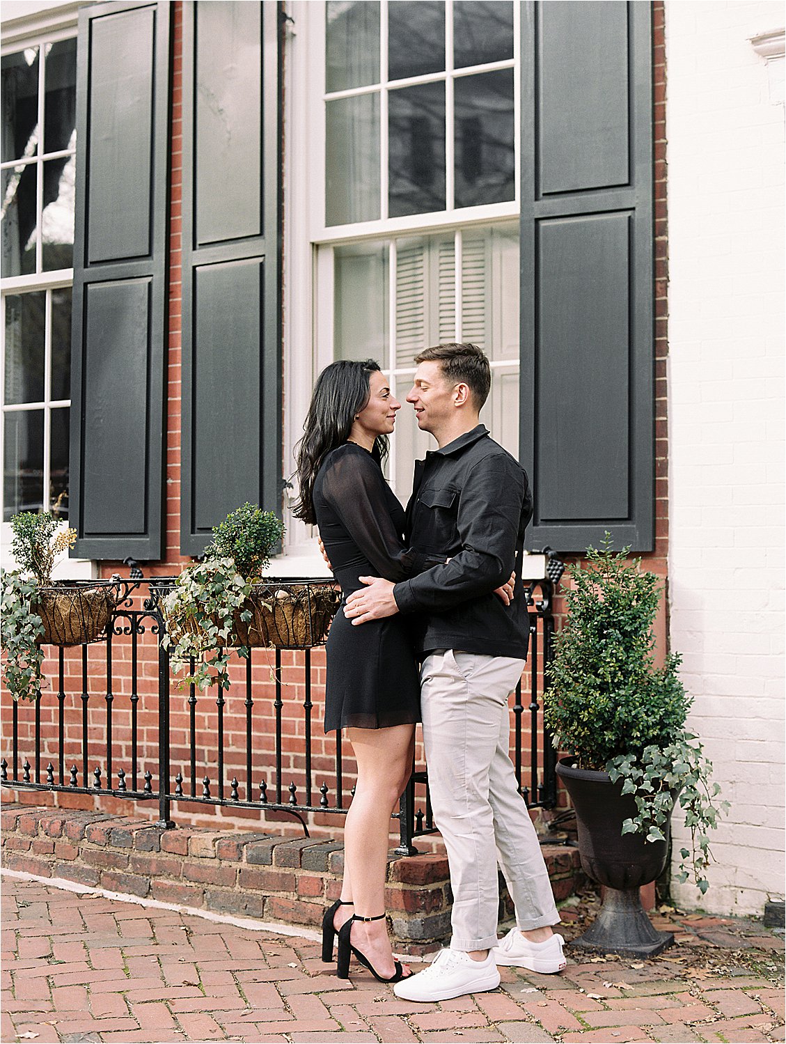 Winter Old Town Alexandria engagement session on film with Renee Hollingshead