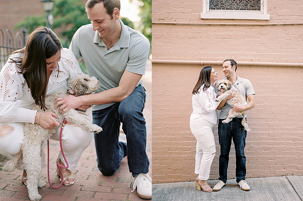 Summer Georgetown Engagement Session in Washington DC with puppy