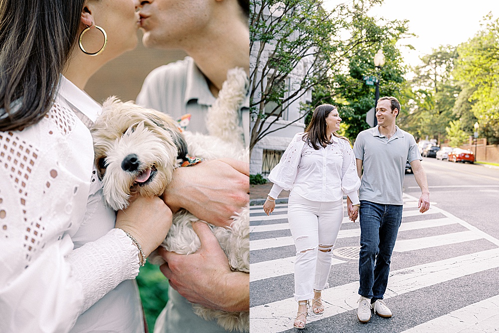 Summer Georgetown Engagement Session in Washington DC with puppy on film with destination film wedding photographer Renee Hollingshead