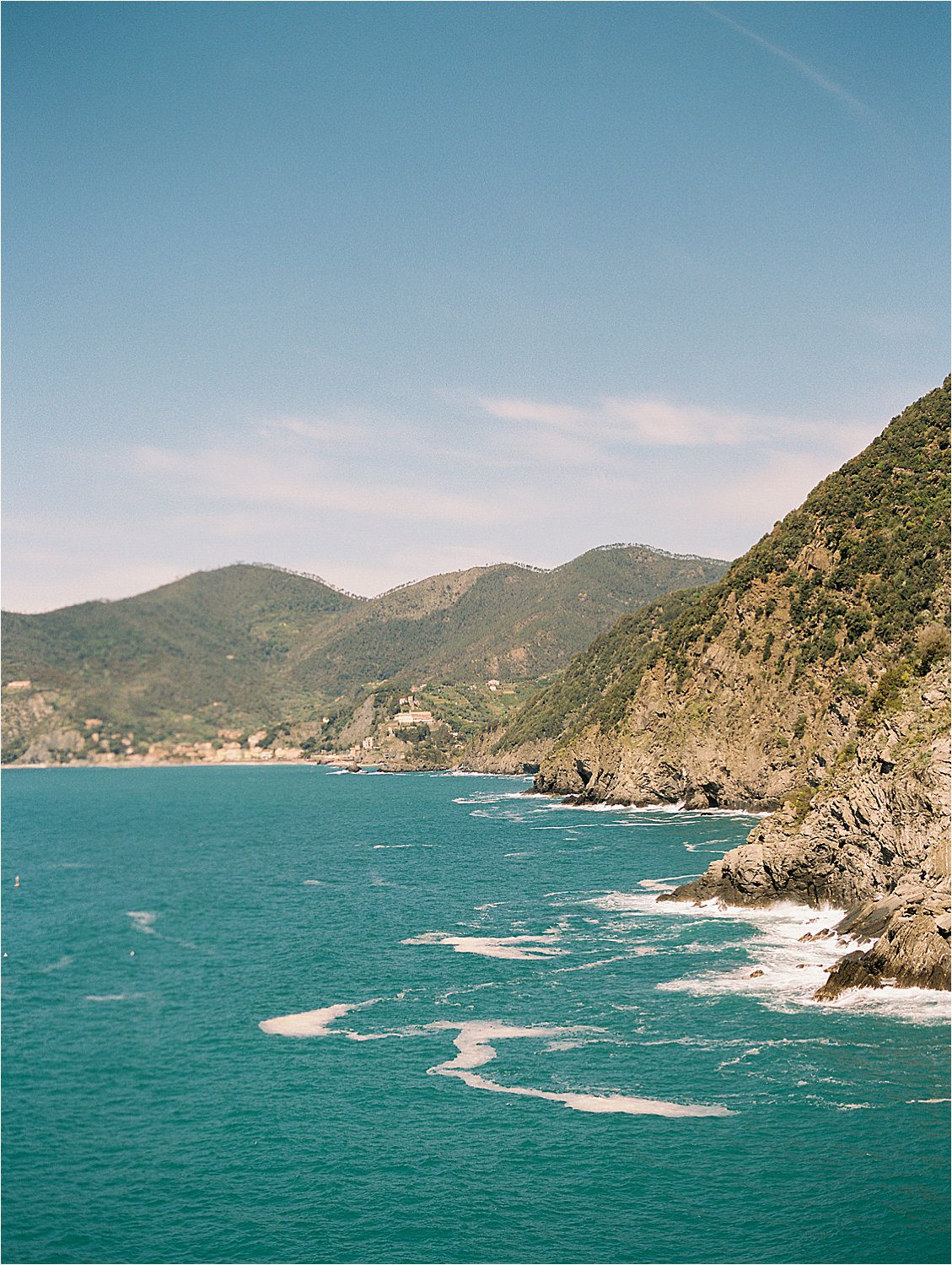 Coast of Cinque Terre, Italy on film with destination wedding film photographer Renee Hollingshead