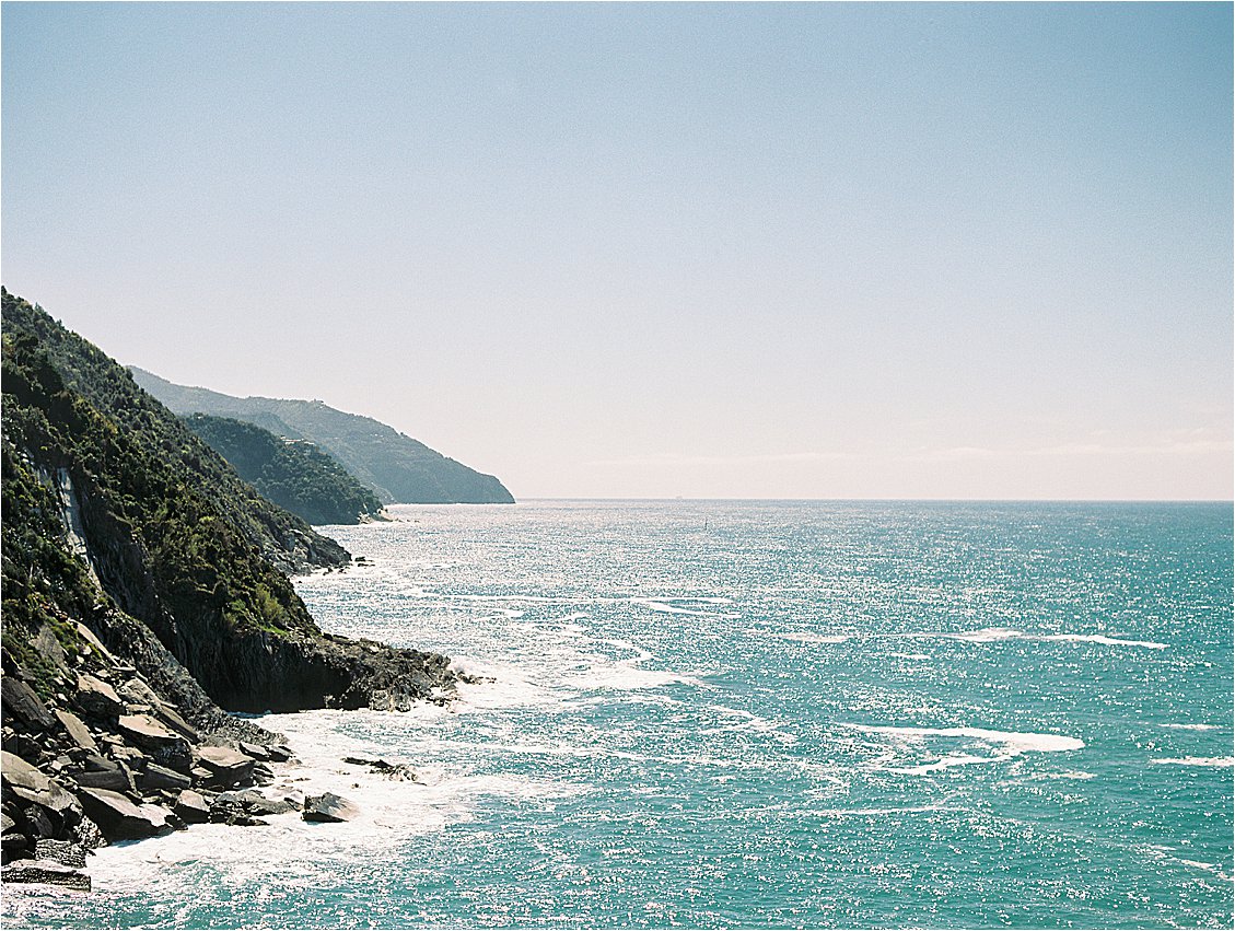 Coast of Cinque Terre, Italy on film with destination wedding film photographer Renee Hollingshead