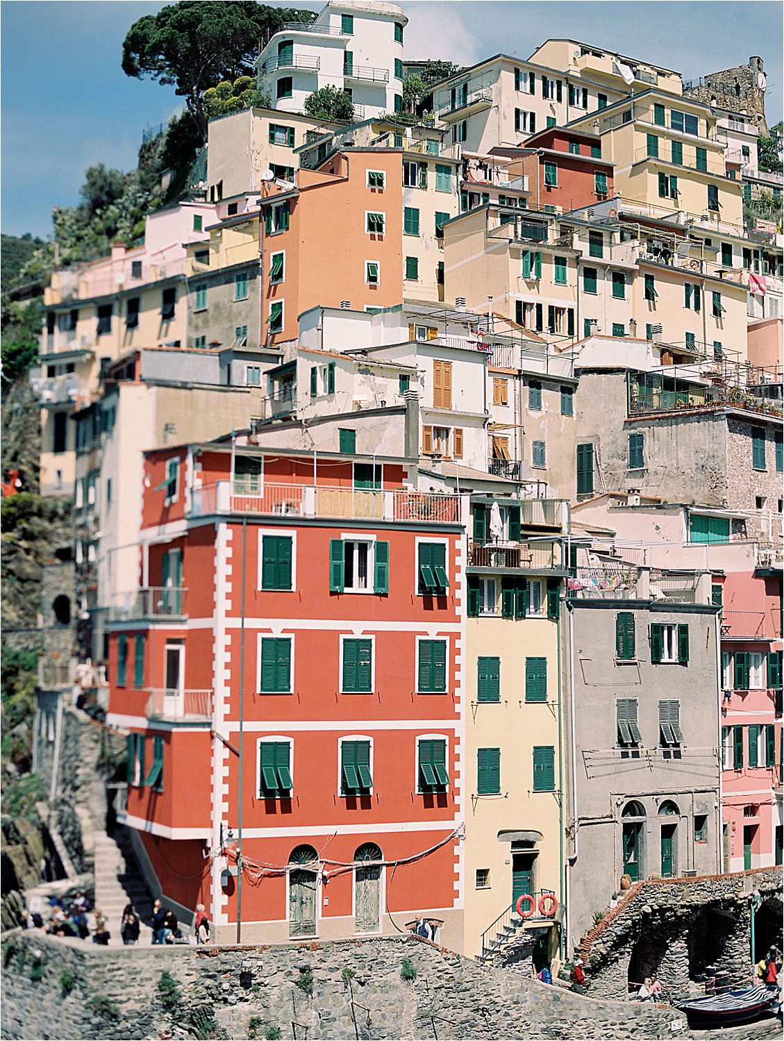 Riomaggiore, Cinque Terre, Italy on film with destination wedding film photographer Renee Hollingshead