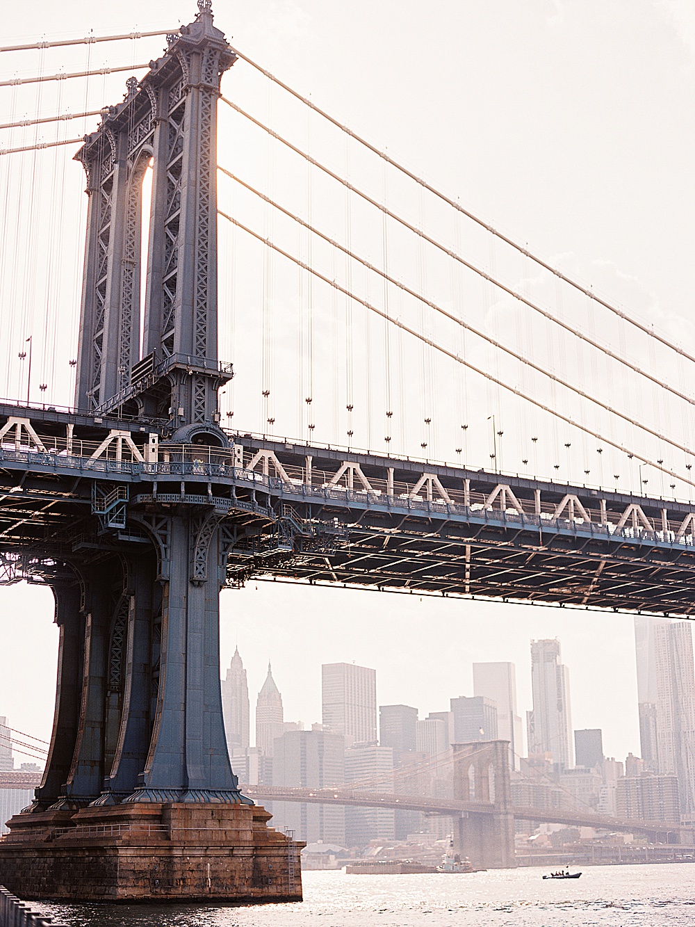 Brooklyn Bridge at golden hour by destination film wedding photographer, Renee Hollingshead