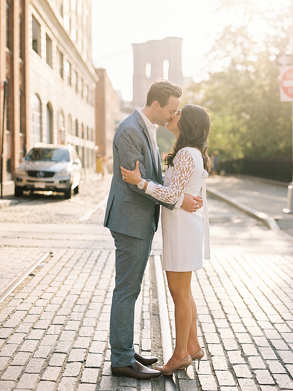 Summer engagement session in Dumbo Brooklyn with film wedding photographer Renee Hollingshead