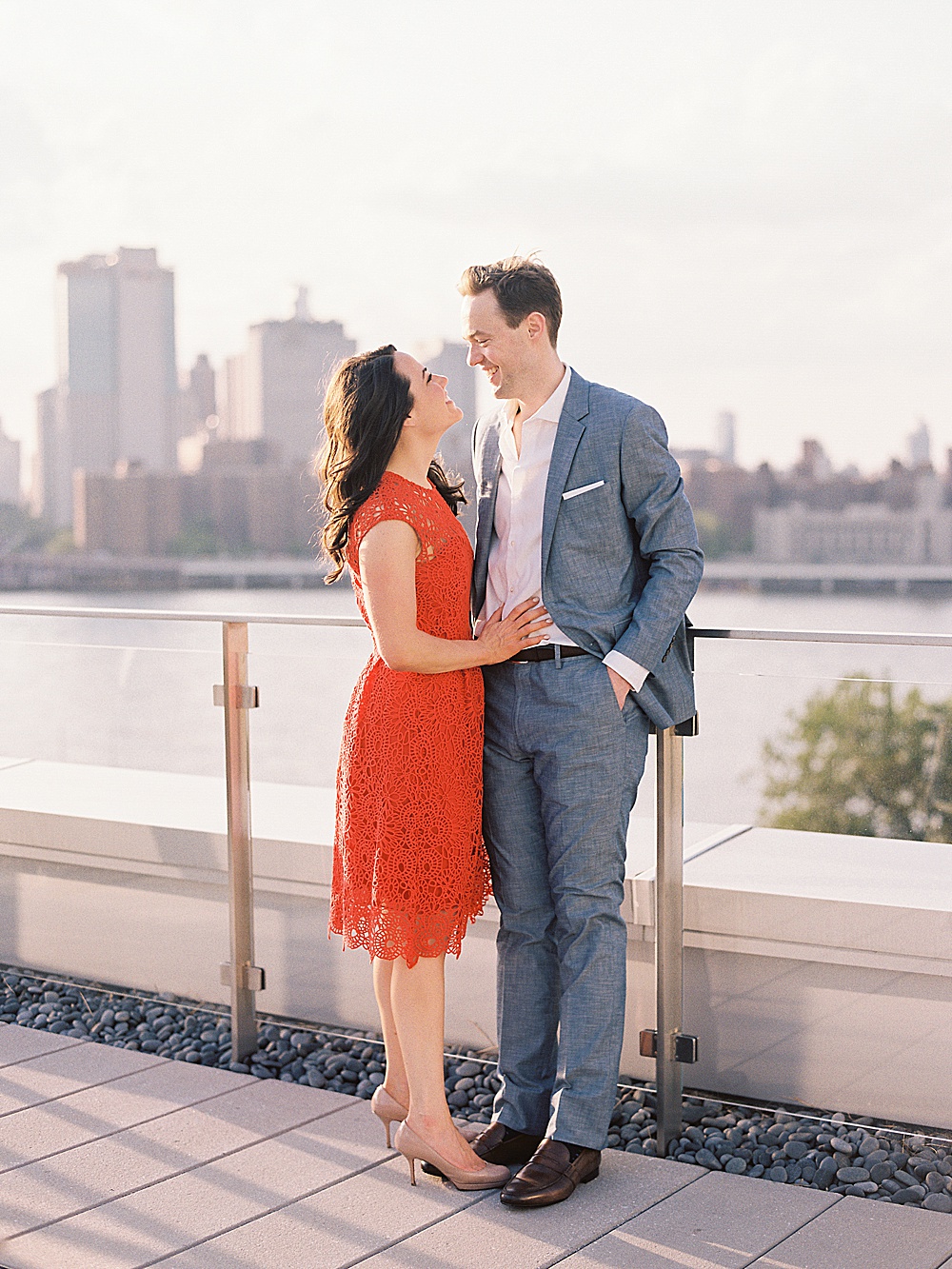 Brooklyn Summer engagement session on film with Renee Hollingshead overlooking Manhattan Bridge