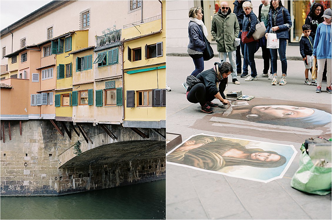 Ponte Vecchio and Street art in Florence, Italy on film with destination wedding photographer Renee Hollingshead