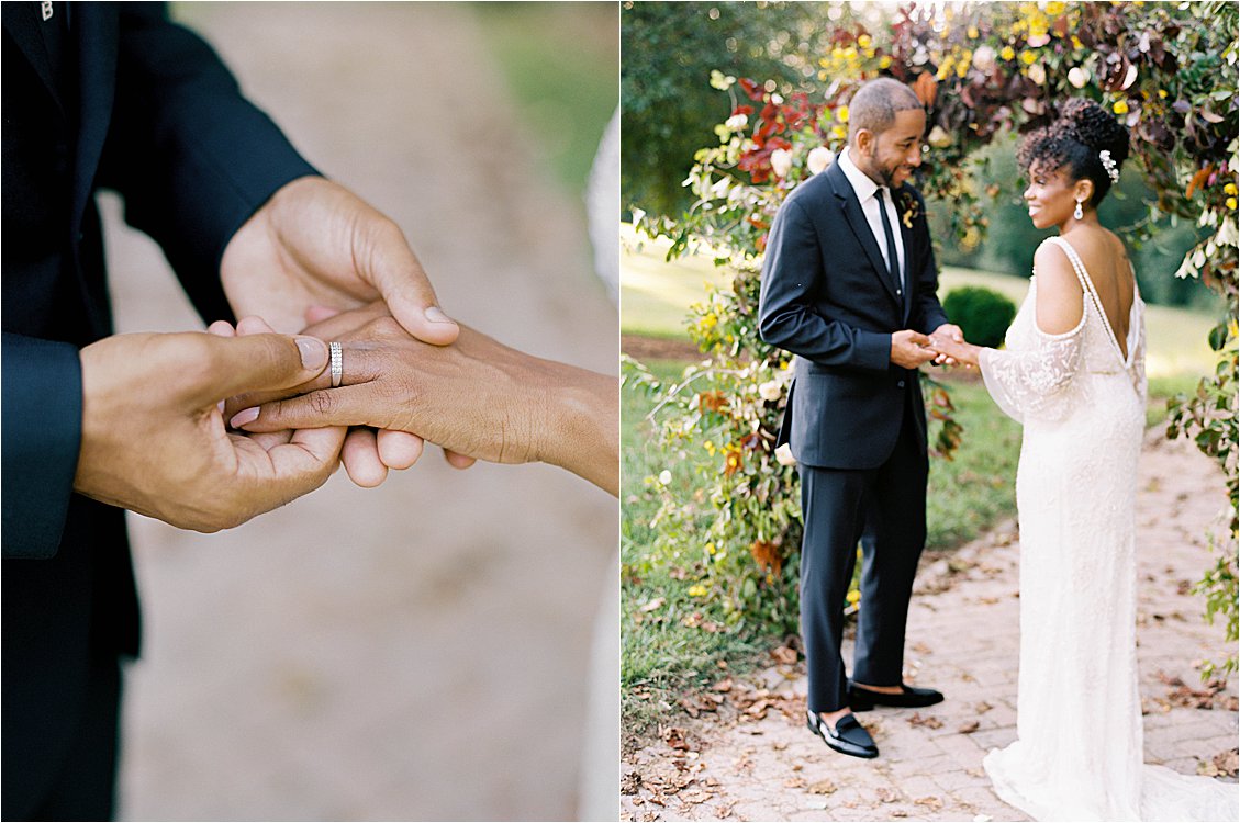 Couple exchanges wedding bands vow renewal by film wedding photographer Renee Hollingshead