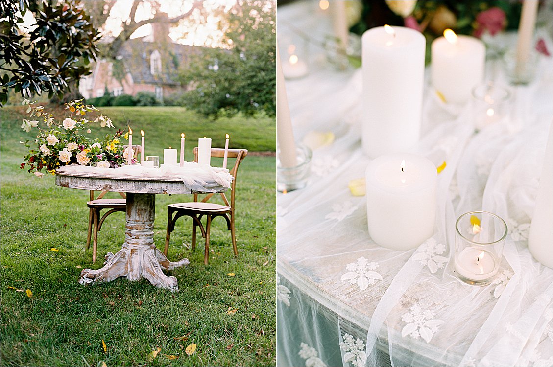 Intimate sweetheart table at Maryland Vow Renewal with Abby Garden Floral and film photographer Renee Hollingshead